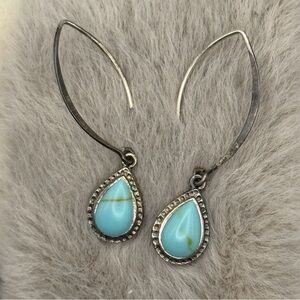 CFJ Thailand 925 Sterling Silver Blue Stone Teardrop Earrings